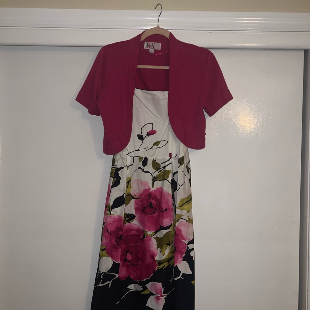 R&K Floral  Pink and Black Dress with Bolero Sz 6